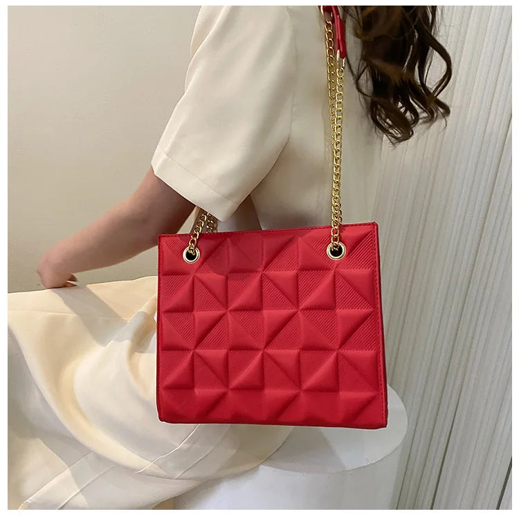 Ladies Fashion Large Capacity Chain Bag Retro Square Tote Bag Diamond Texture Shoulder Crossbody Daily Hundred Underarm Handbag