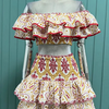 TWOTWINSTYLE Hit Color Print Casual Two Piece Sets For Women Slash Neck Short Sleeve Top High Waist Skirt Summer Set Female New