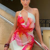 TARUXY One-shoulder Sexy Printed Dress Draped Swinging Collar Beach Vacation Mini Dress Elegant Sleeveless Female High Waist