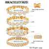 Iced Out Pink Cuban Bracelet for Women Hip Hop Gold Silver Color Crystal Heart Circle Square Bracelet 4Pcs Set Jewelry Gift