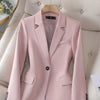 Fashion Women Casual Blazer Ladies Pink Black Blue Coffee Long Sleeve Single Button Female Jacket For Autumn Winter