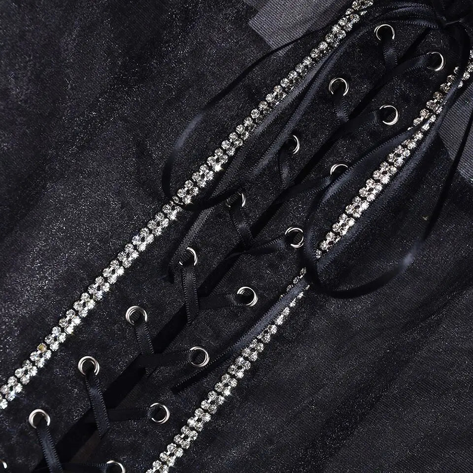 Women's Evening Corset Rhinestone Lace-up Corset Underbust Mesh Bustier Crop Top Bodices Sexy Lingerie Women Body Shaper