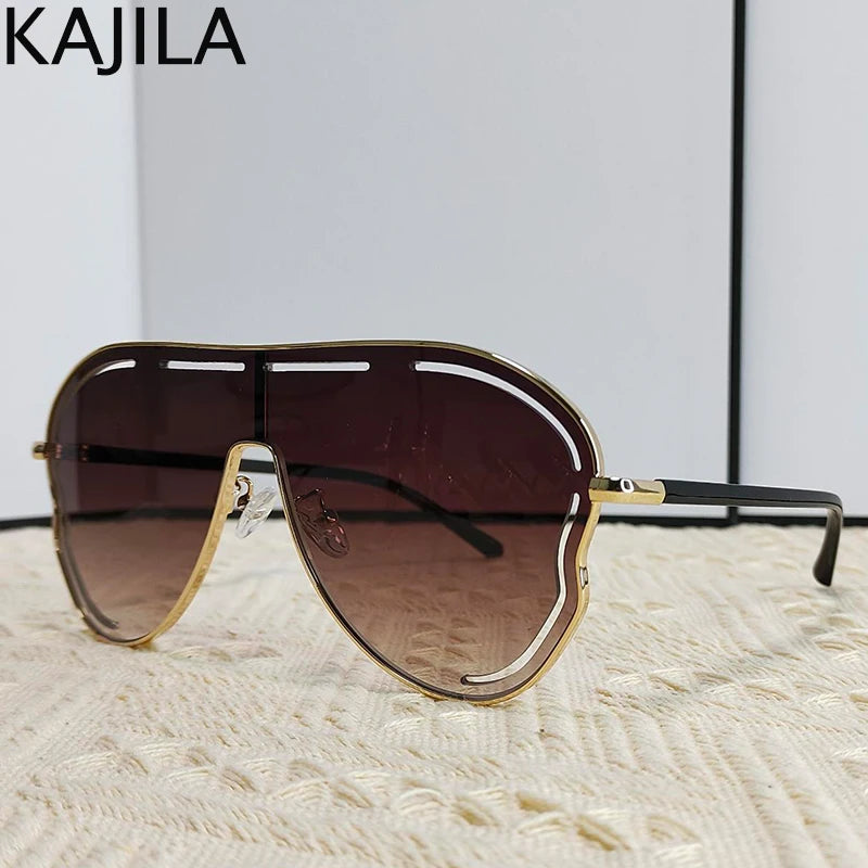 Oversized Hollow One-Piece Sunglasses Women Big Frame 2024 Luxury Brand Special-Shaped Sun Glasses For Ladies Eyewear Shades