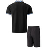 2025 Men Europe and the United States new summer Waffle solid color zip-up lapel short-sleeve suit shorts two sets