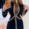 Sexy for Women Short Skirt Summer O-neck Collar Lace Patchwork Long Sleeved Rivet Decoration Mesh Dress