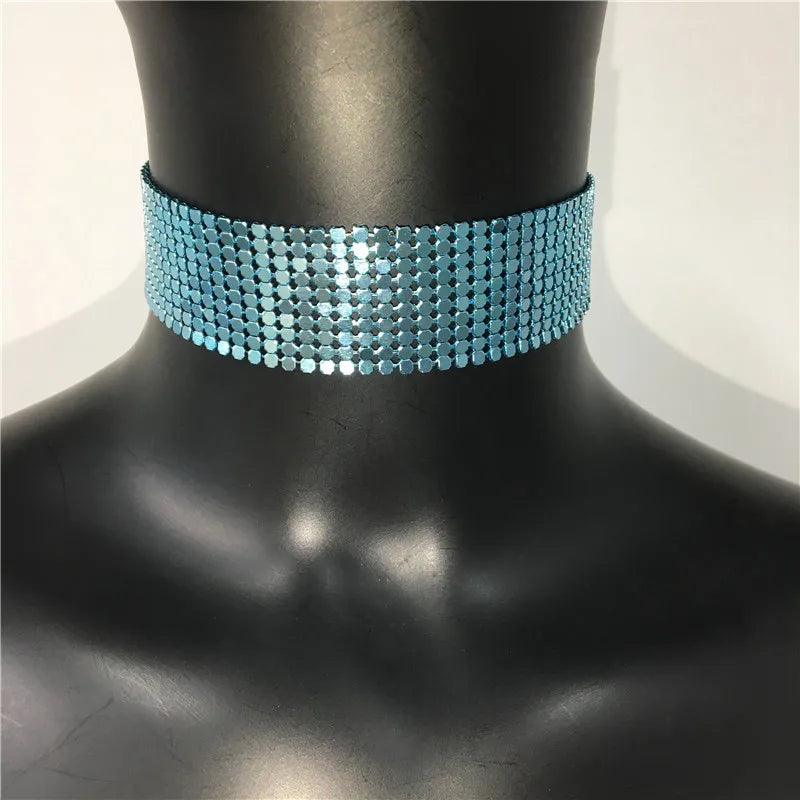Fashion Metal Sequins Chokers Necklace Jewelry Women Statement Choker Wedding Necklace Jewelry Accessories For A Gift
