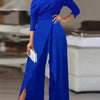 2025 Spring Jumpsuits for Women Plain Elegant Office Lady Loose Ruched One Shoulder Split Hem Wide Leg Jumpsuit