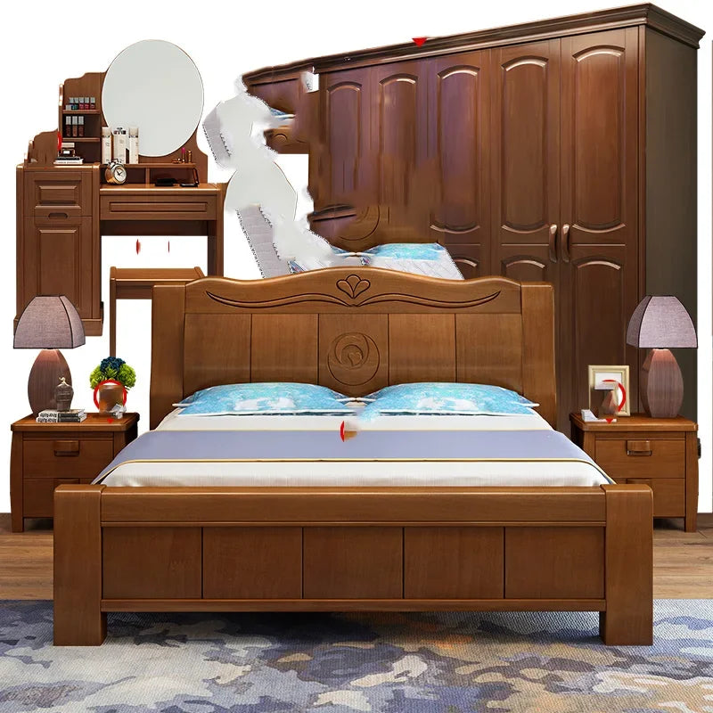 European Luxury Soft Bedroom Set Modern High End Storage Queen Bedroom Set Wood Cool Apartment Meuble De Chambre Furniture