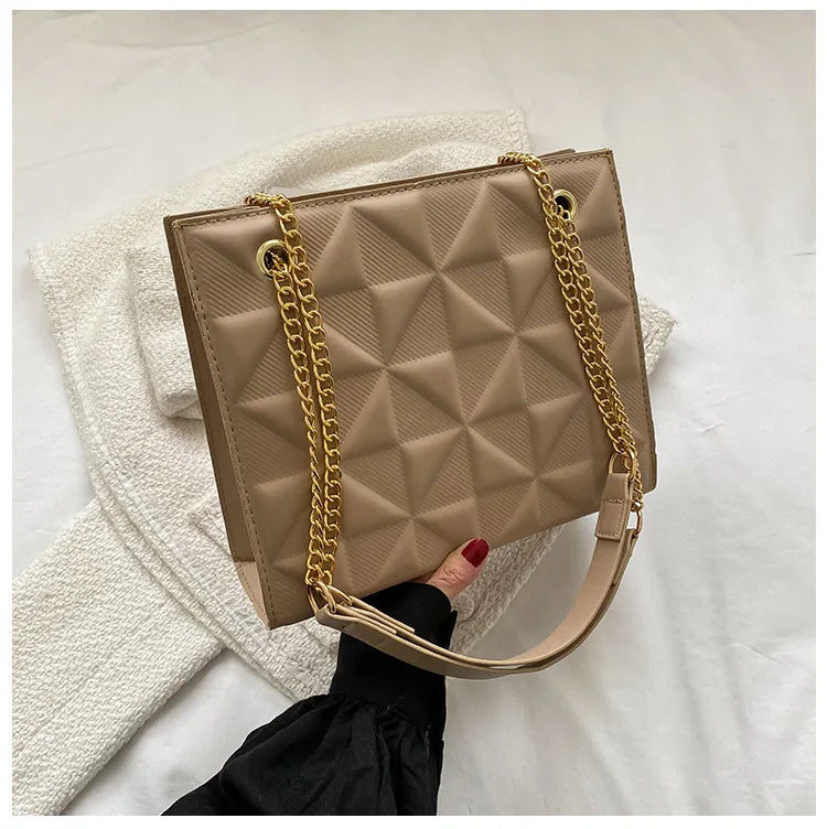Ladies Fashion Large Capacity Chain Bag Retro Square Tote Bag Diamond Texture Shoulder Crossbody Daily Hundred Underarm Handbag