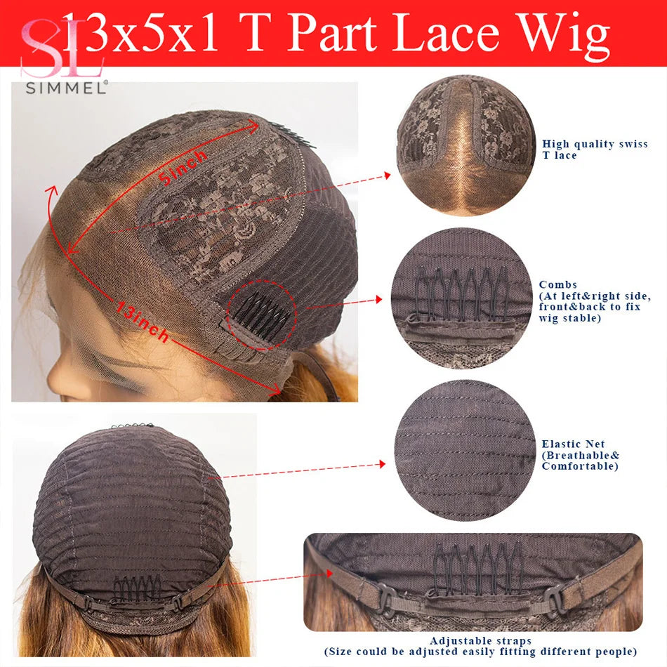 SIMMEL Ombre 4x4 Lace Closure Wig Highlight Colored Human Hair Wigs Highlight Brown Bob Wigs Straight Remy Hair 180 Density