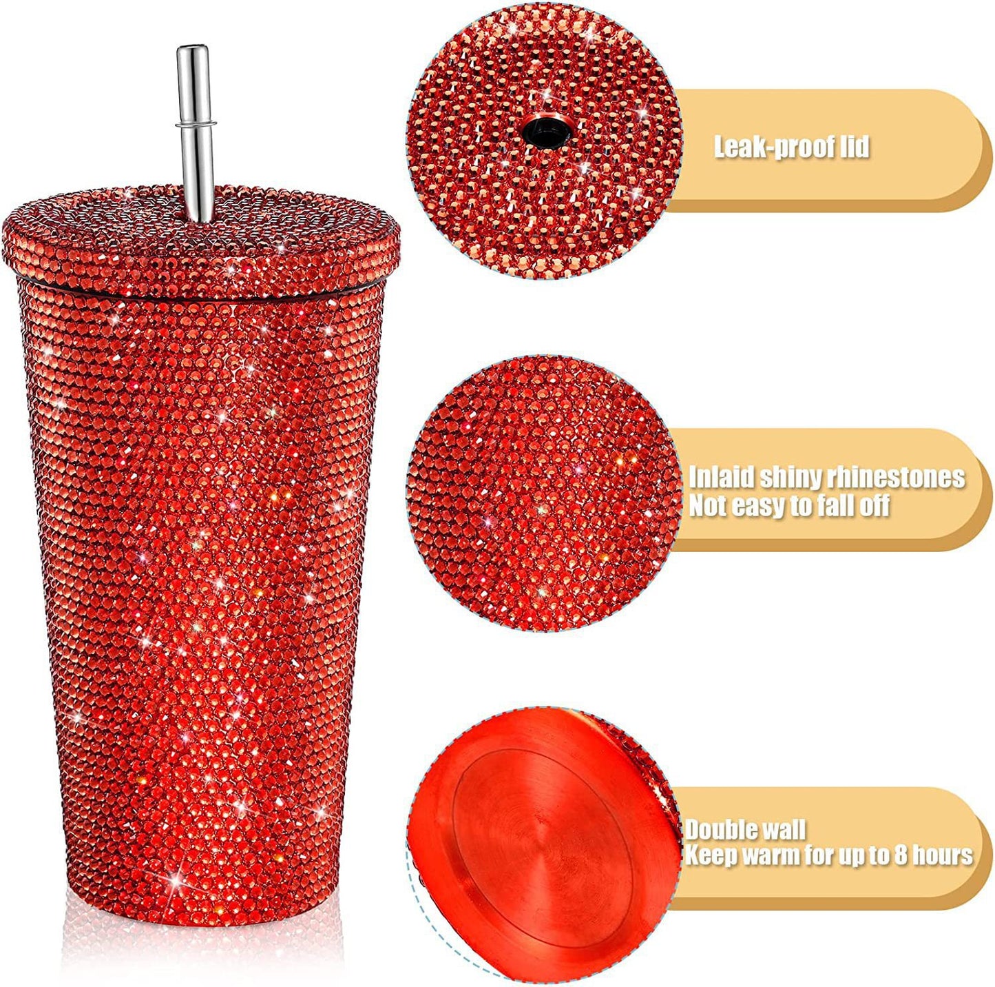 1 Pc Rhinestone Coffee Cup Gift Cup Rhinestone Rhinestone Thermos Cup Double Stainless Steel Straw Cup Coffee Mug  Water Bottles