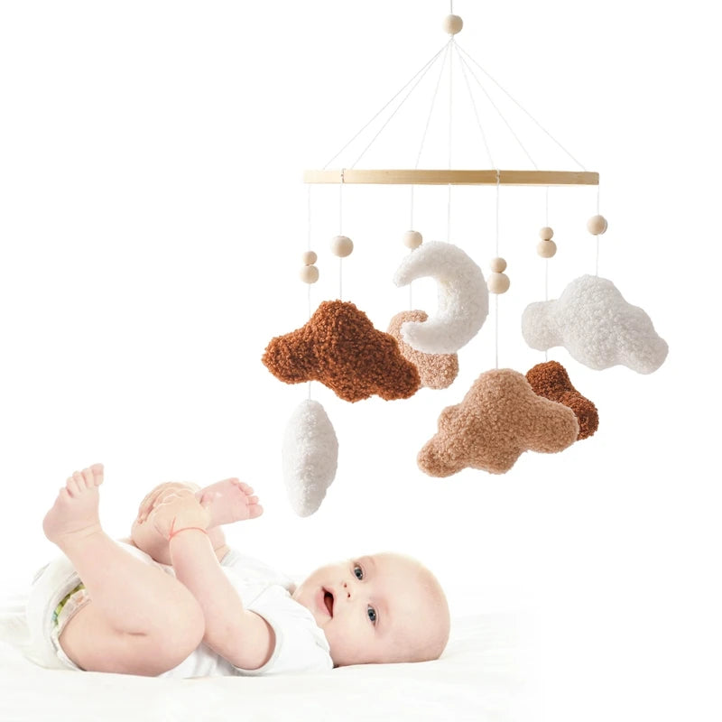 Baby Crib Mobile Bed Bell Rattle Toys Wooden Crochet Stars Pendant Bed Bell Toys Newborn Comfort Crib Bracket Hanging Toys Gifts