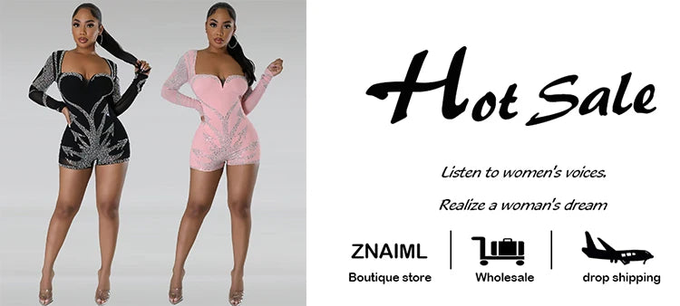 Znaiml Elegant Long Sleeve Playsuit Nightclub Rompers Birthday Outfits Woman Sparkly Diamonds Rhinestone Short Jumpsuits Luxury