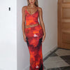 Weird Puss Tie-Dye Print 2 Piece Set Women Summer Y2K Fashion Hipster Elegant V-Neck Camisole+Maxi Skirts Matching Streetwear