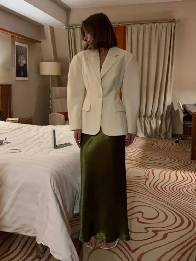 Elegant Blazer Coat Women Fashion Office Lady Waist Cinched Solid Suit Jackets 2025 New Spring Single Breasted Casual Outerwear
