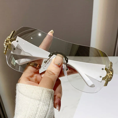 New Women Fashion Y2k Sunglasses Women's Vintage Integrated Surround Sun Glasses Lady UV Protective Eyewear UV400 Oculos De Sol