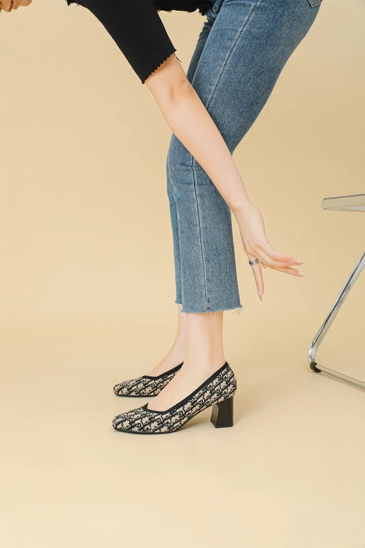 DIMANYU Women Dress Shoes Square Toe 2025 New Knitted High Heel Pumps Women's Fashion Shoes Large Size Women's Spring Shoes