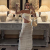 Weird Puss See Through 2-Piece Set Scarf Strapless Top Mesh Irregular Hem+Multi-Pleated Skirt Beach Party Matching Pretty Suits