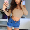 Sexy Off Shoulder Wrap Chest Bare Midriff Short T Shirt Women Long Sleeves Bottoming Shirt Ladies Tee Shirt Tops Camisetas Mujer