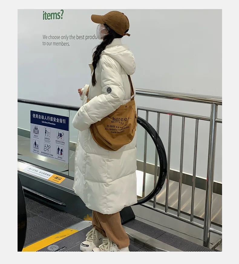 EVNISI Women Zipper Up Pockets Down Coat oversize Loose Coat Turtleneck Thicken Long Coat Women Casual Parkas 2024 Autumn Winter