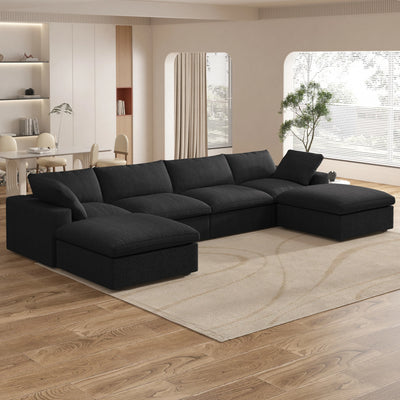 Cloud Modular Sectional Sofa with 2 Storage Ottomans 160.6" Down Filled Comfort U Shaped Sofa Minimalist Wide Deep Seat Couch