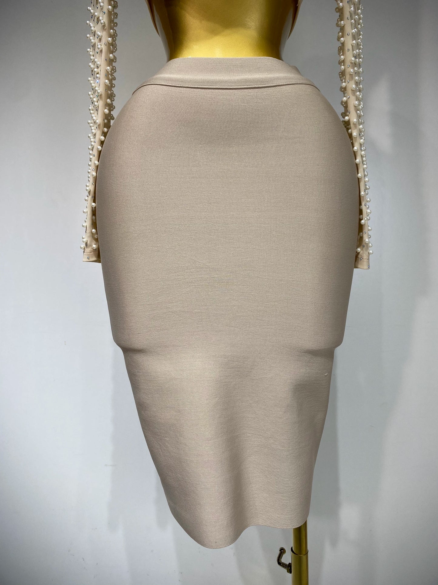 Women Sexy Long Sleeve Mesh Pearl Top Celebrity Midi Women Bandage Set 2025 Designer Evening Party Luxury Birthday Two Piece Set