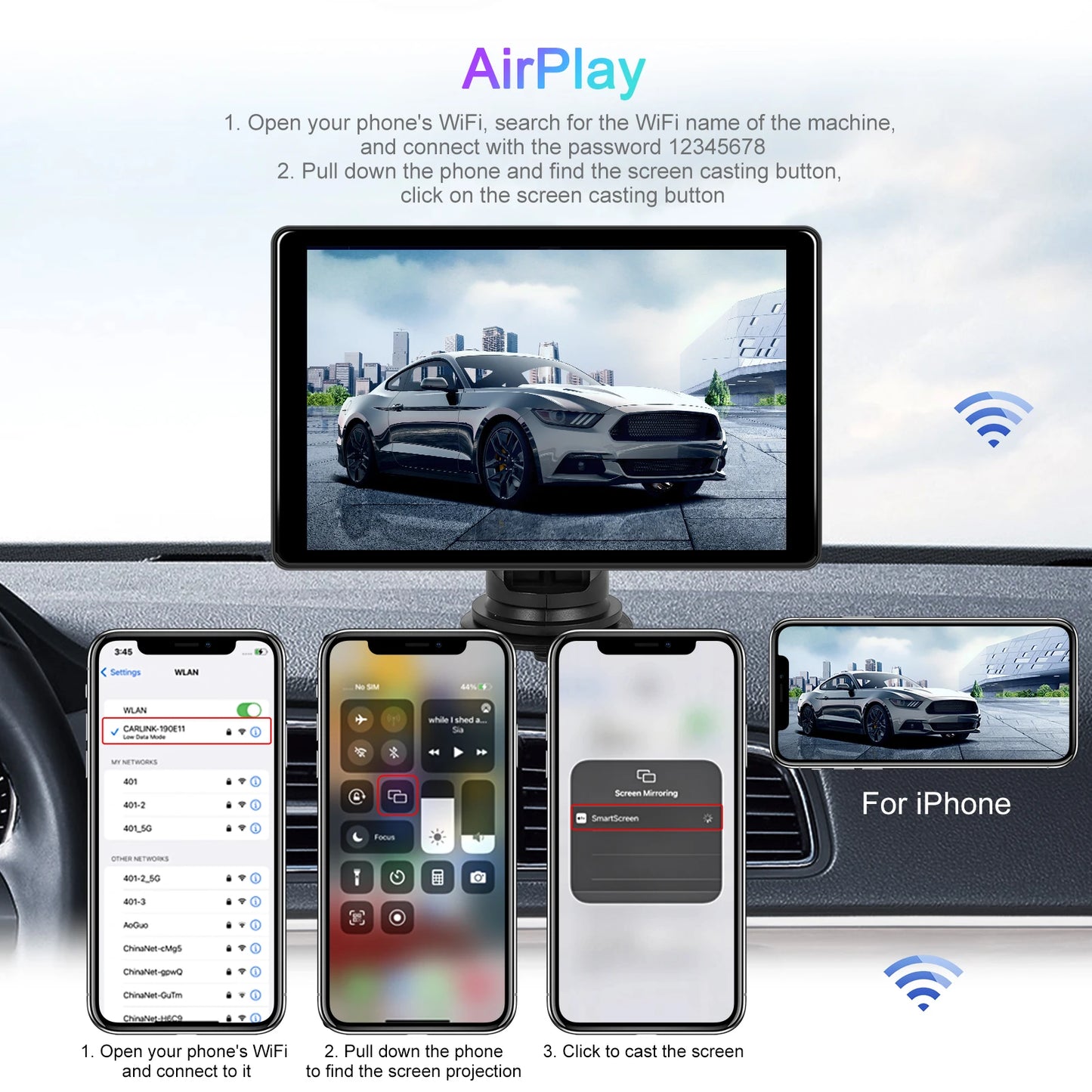 Podofo Universal Car Screen 8-Inch Multimedia WIFI Video Player Wireless Carplay Screen for Apple or Android 4+64GB Navigation