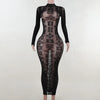 Sexy See Through Bodycon Women Dress Long Sleeve Letter Printed Spring Clothing Night Club Party Knitted Female Dress Vestidos