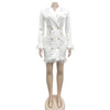 FANAN Elegant Women Double Breasted Tassel Hem and Long Sleeve Notched Collar Lace Waist Patchwork Blazer Dress Vestidos 2022