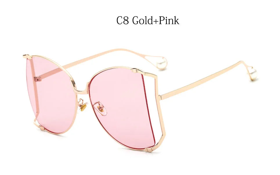 2024 Half Frame Brand Designer Glasses Women Square Pearl Famous Sunglasses Female Fashion Oversized Clear Pink Eyewear Ladies