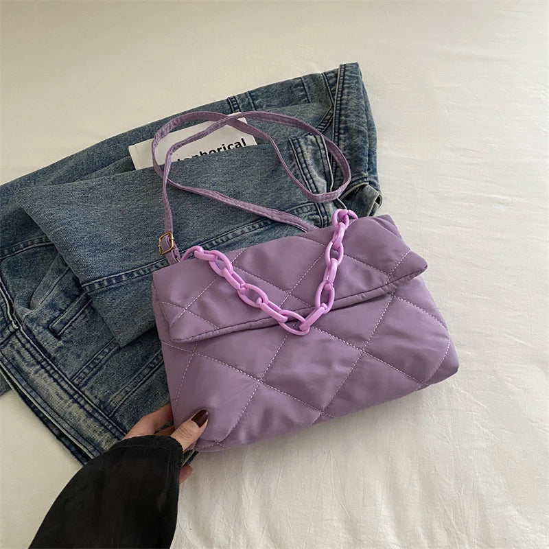 Acrylic Chain Crossbody Square Bags Casual Flap Women Commute Bags Quilted All-match Winter Large Capacity for Girls Shopping
