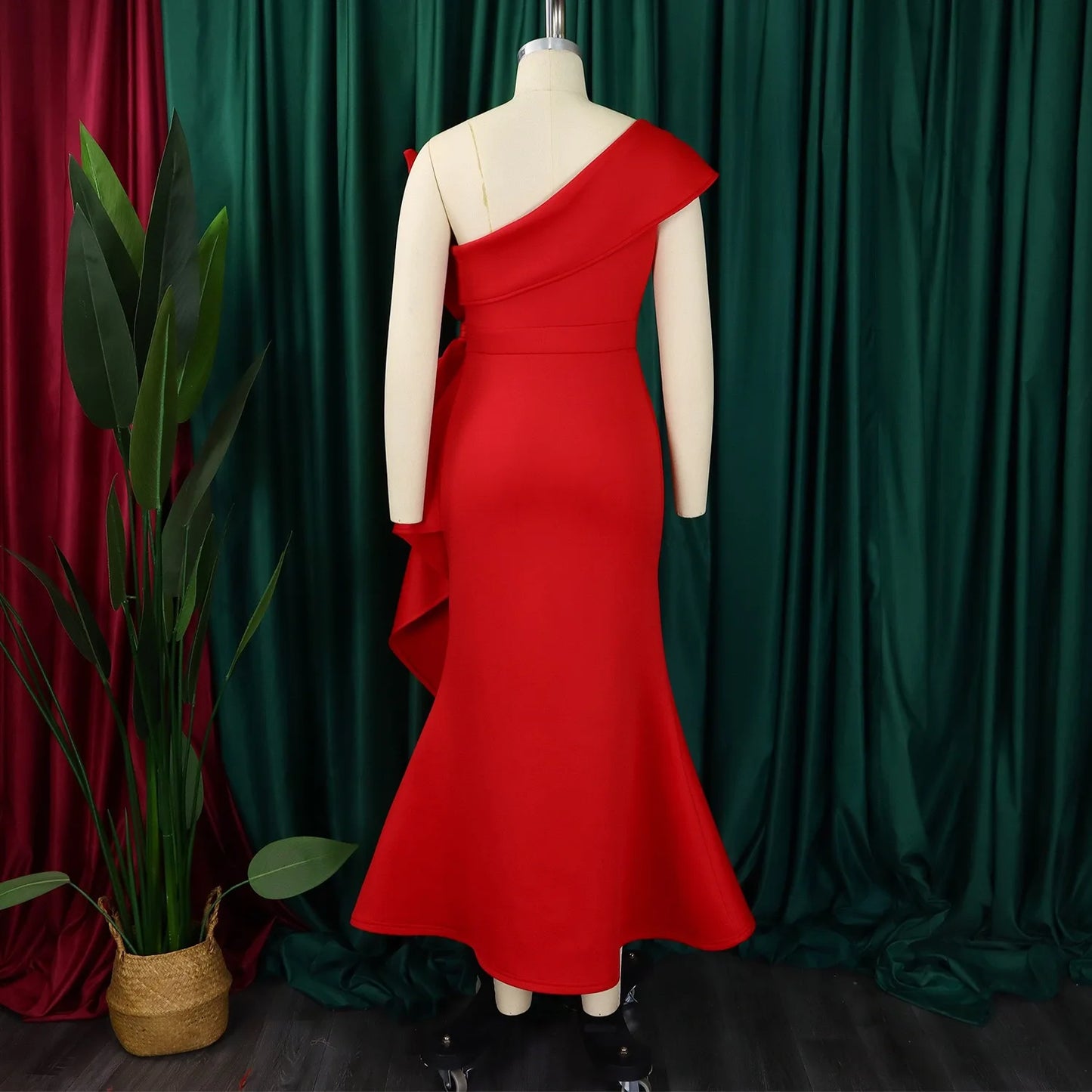 Elegant Dresses for Women One Shoulder Sleeveless Ruffles Mermaid Floor Length Luxury Birthday Party Dinner Vestidos Mujer Dress