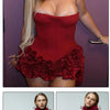VC Christmas Dress Strapless Backless Red Structured Floral Embellished Mini Length Bodycon Celebrity Party Cocktail Dress