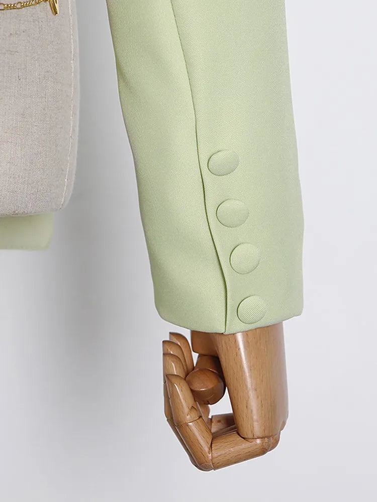 TWOTWINSTYLE Backless Spliced Button Blazers For Women Notched Collar Long Sleeve Patchwork Chain Chic Blazer Female Fashion New