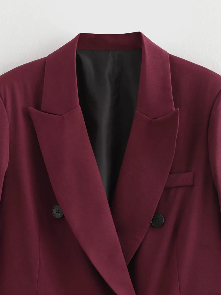 Elegant Blazers Women Office Wear Burgundy Long Blazer 2025 New Spring Casual Loose Suit Jackets Long Sleeve Business Outerwear