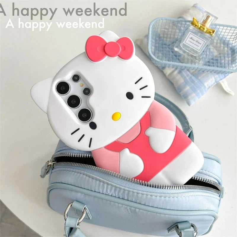 For Samsung Galaxy S24 S23 S22 S21 Plus Ultra S20 FE Silicone Bow Pink Hello Kitty Soft Cover Case