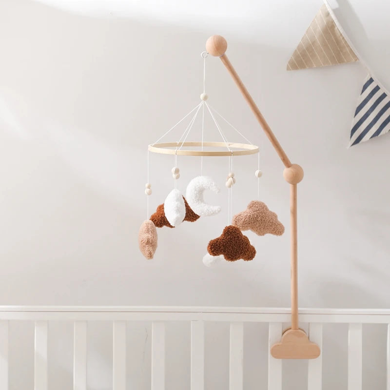 Baby Crib Mobile Bed Bell Rattle Toys Wooden Crochet Stars Pendant Bed Bell Toys Newborn Comfort Crib Bracket Hanging Toys Gifts