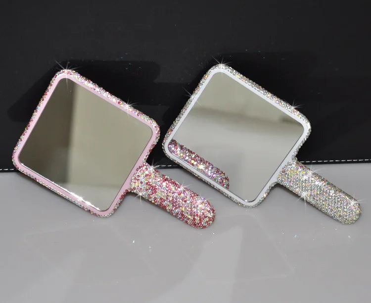 Women's Mirror Eyelash Extension Mirror Sticking Diamond Hand Mirror Fashionable High-end Beauty Handle Mirror Cosmetics Mirrors