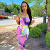 Spring/Summer Women's Colorful Tie Dye Print Off Shoulder Wrapped Chest Dress