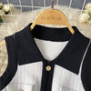 Mini Dress Women Dresses Vests Knitted Vestidos Bodycon Streetwear Polo Neck Sleeveless Single Breasted Splice Y2k Elegant Work
