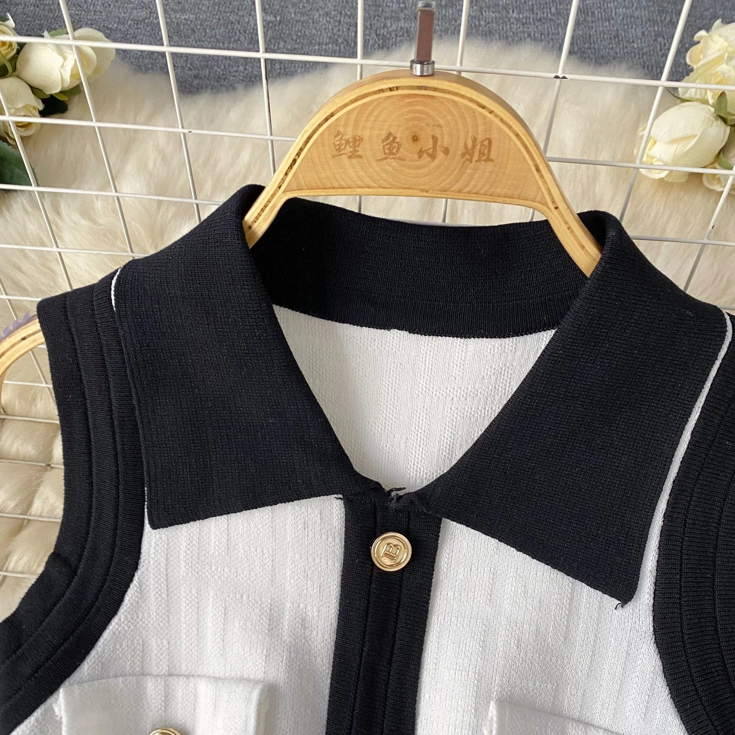 Mini Dress Women Dresses Vests Knitted Vestidos Bodycon Streetwear Polo Neck Sleeveless Single Breasted Splice Y2k Elegant Work