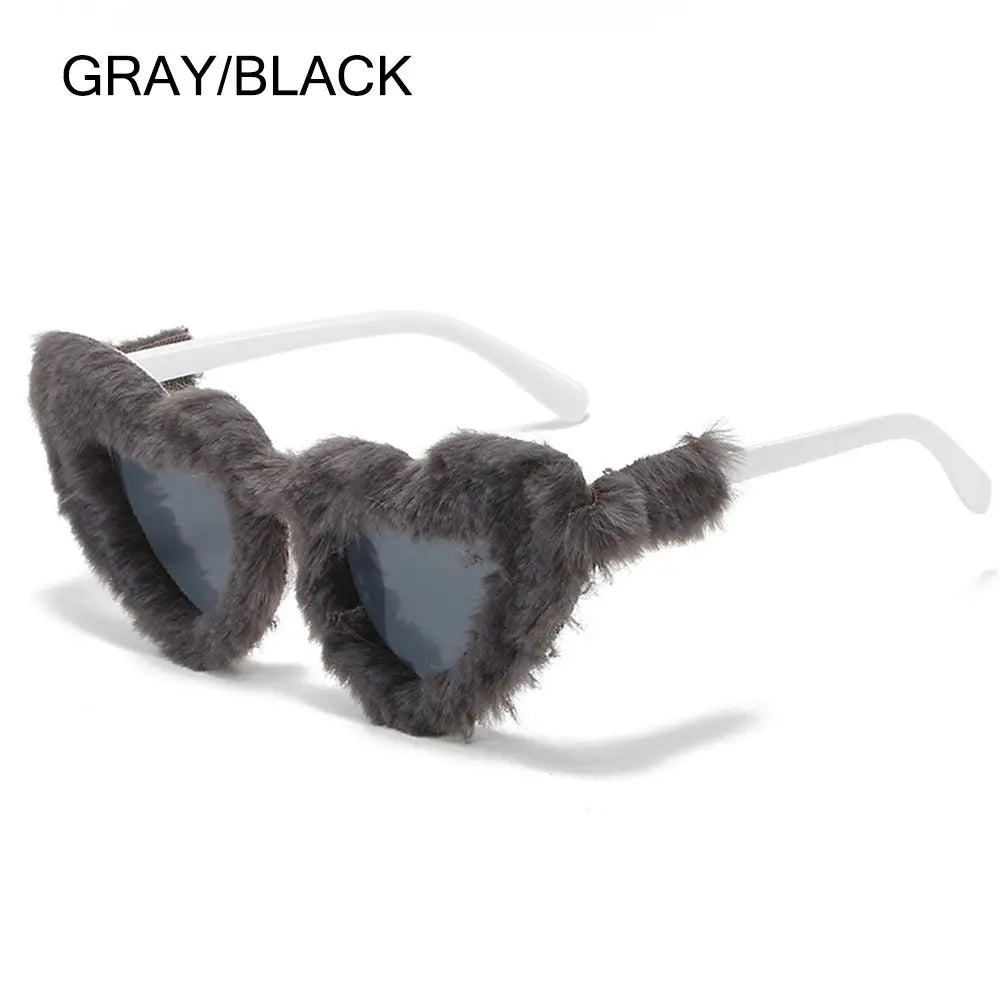 NEW Trendy Rectangle Sunglasses Women Punk Plush Sun Glasses Ladies UV400 Shades Fashion Funny Decor Eyewear