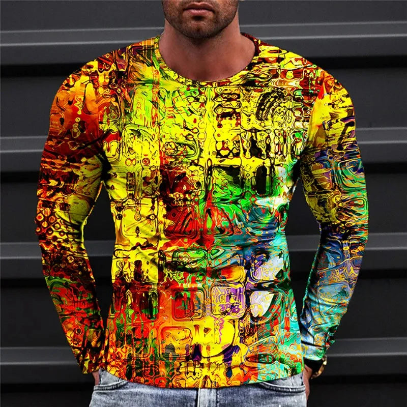 2023 New Autumn Man's Optical Illusion Round Neck Long Sleeve T-shirt 3D printing Fashion Top pullover T Shirts Man's Clothing