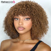 250D Brown Color Afro Kinky Curly Human Hair Wigs with Bangs Wear to go Glueless Wig Remy Brazilian Short Curly Human Hair Wig