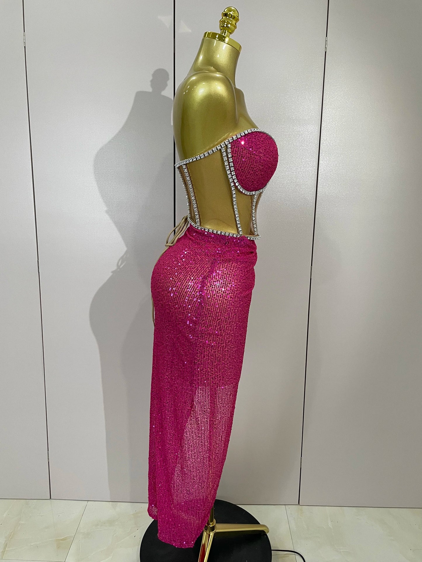 Sparkly Sequins Diamond Birthday Party Two Piece Set Evening Dress 2025 Women Sexy Singer Dancer NightClub Bar Performan Costume