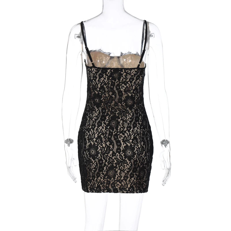 Dulzura Strap Lace  Mini Dress Patchwork Bodycon Party Elegant Club Outfits Y2K Clothes 2023 Summer Women Clothes Drop Shipping