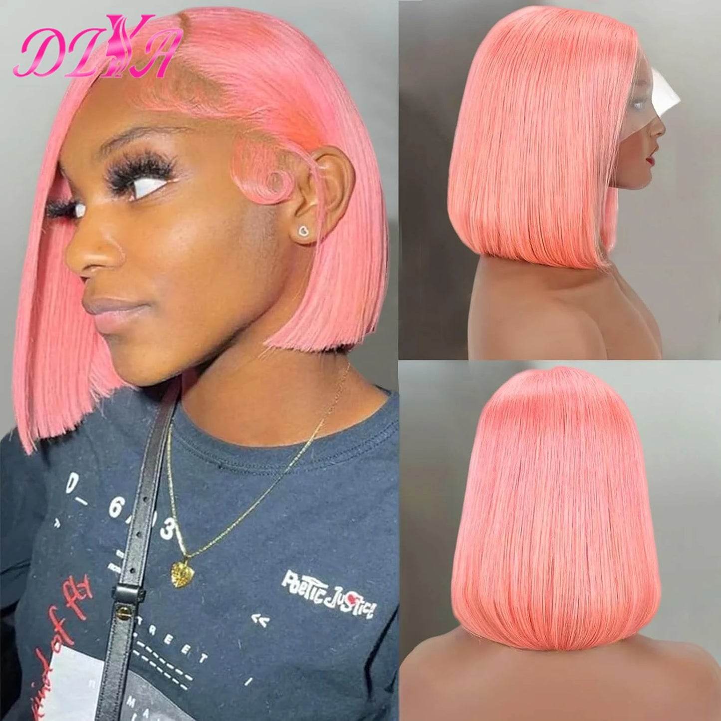 Blue Bob Wigs Human Hair 13x4 HD Lace Frontal Wig Human Hair Pre Plucked 180% Density Straight Short Blue Bob Wigs for Women
