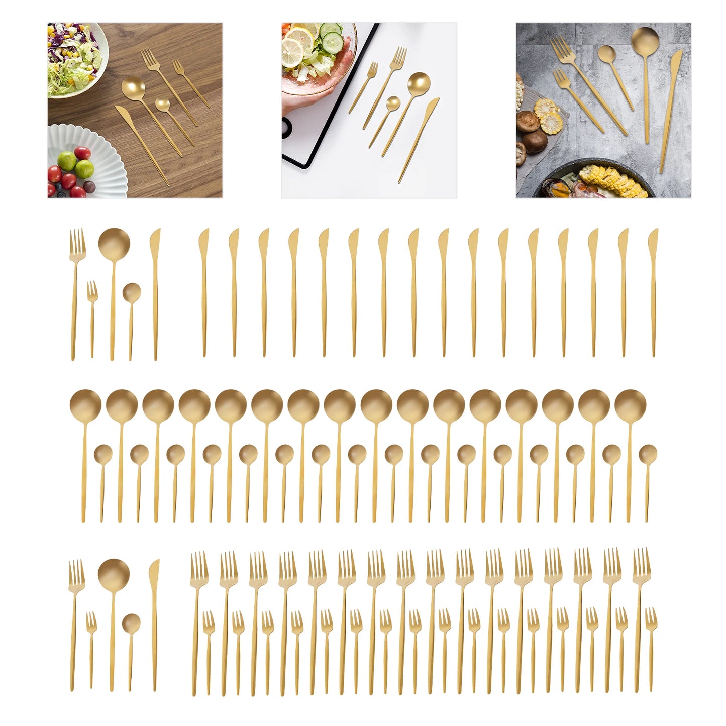 24Pcs/90Pcs Flatware Set Stainless Steel Silverware Utensil Kitchen Tableware Forks Knives Spoons Cutlery for Home Restaurant