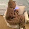 Brown Furry Pajama Sets Fluffy Teddy Bear Hooded Zipper Sleepwear Women Plush Warm Thick Christmas Homewear Y2K Kawaii Nightwear