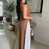 Beyprern Women's Patchwork Spaghetti Straps Knitted Wide Legs Jumpsuits One Piece Outfits Night Clubwear Female Workout Overalls